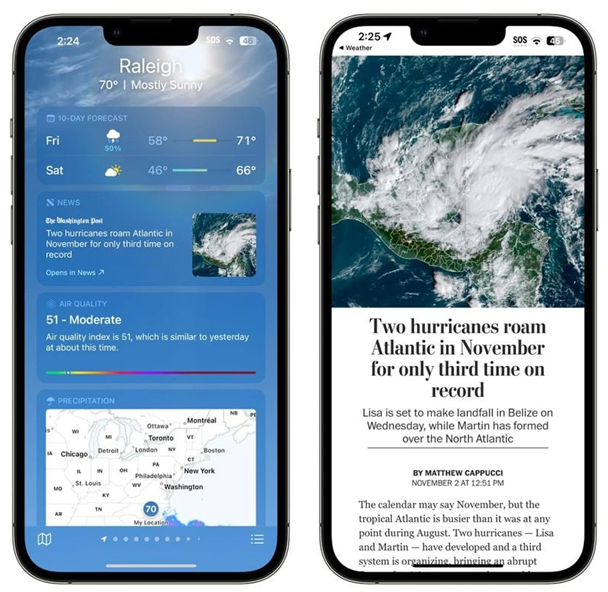 阜城苹果14维修分享iPhone 14手机如何看天气时顺带看新闻 