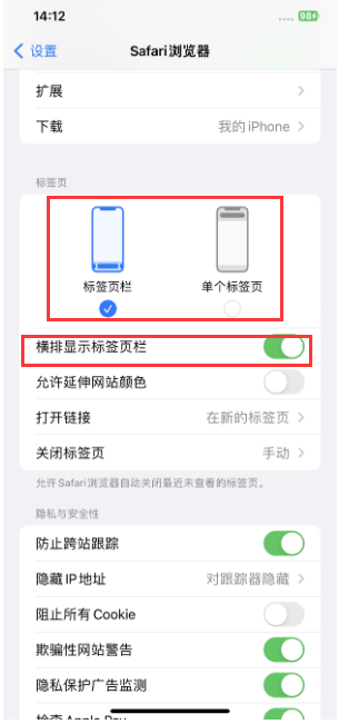 阜城苹果手机维修分享Safari浏览器如何切换标签栏位置 